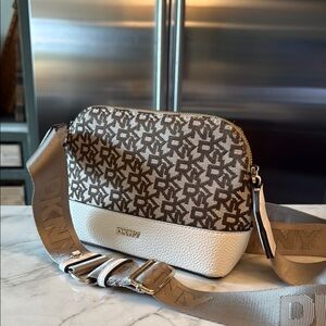 DKNY Brown and White Crossbody Bag